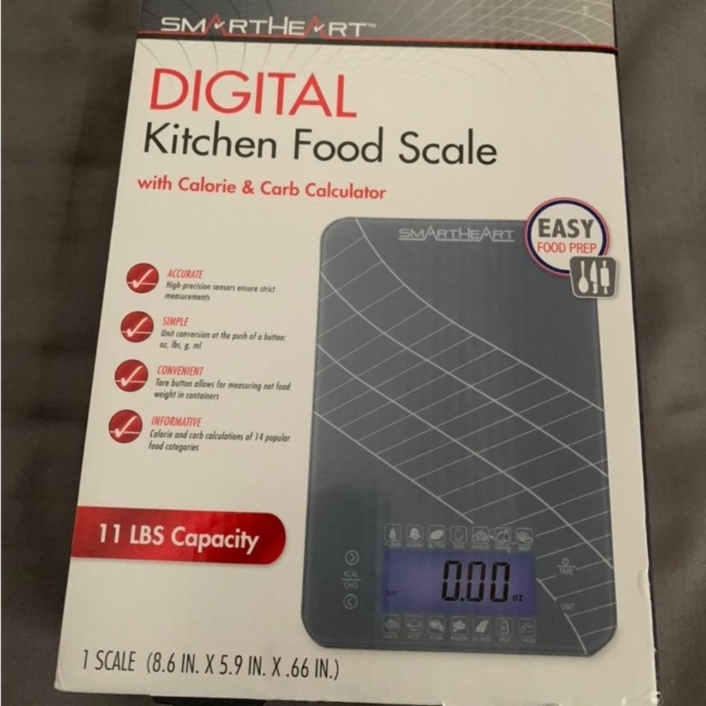 SmartHeart Digital Kitchen Food Scale w/ Calorie & Carb Calculator